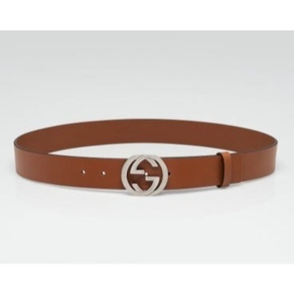 Gucci Selleria Calfskin Interlocking G Belt Brown 85cm 546389